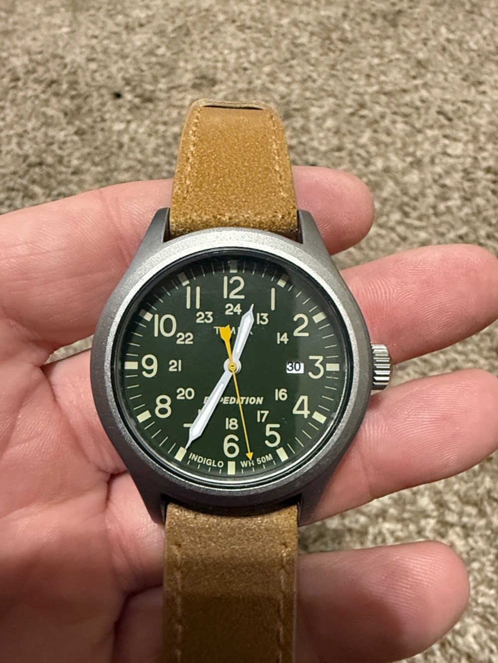 Timex Expedition Field Watch TW4B23000 Green Dial Leather Strap Indiglo WR50M